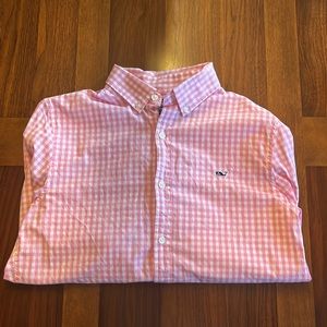 Men's vineyard vines pink/white long sleeve slim fit whale shirt